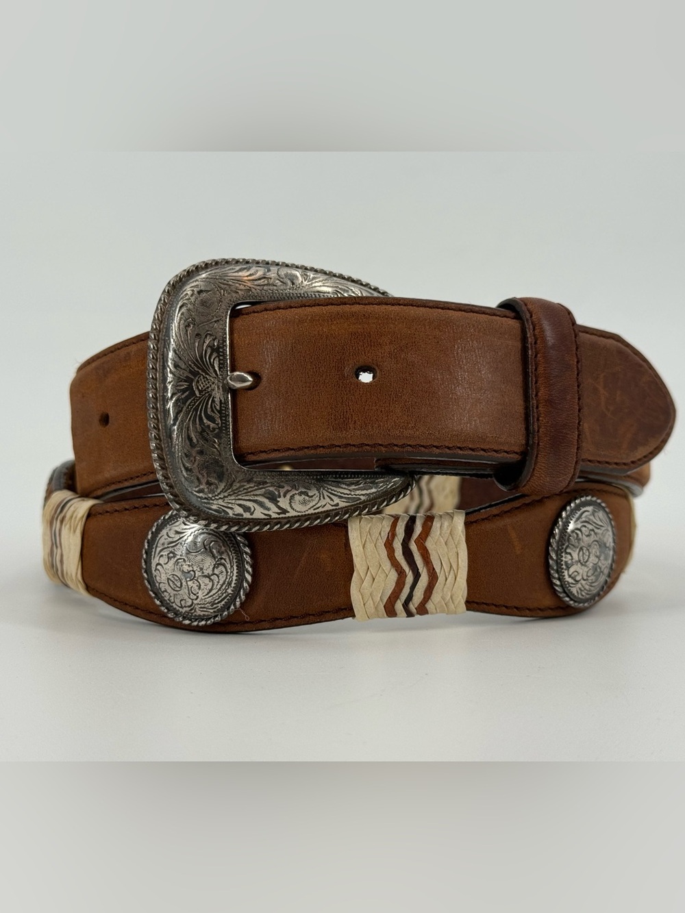 Tony Lama Buckaroo Concho Western Leather Medallion Belt 38